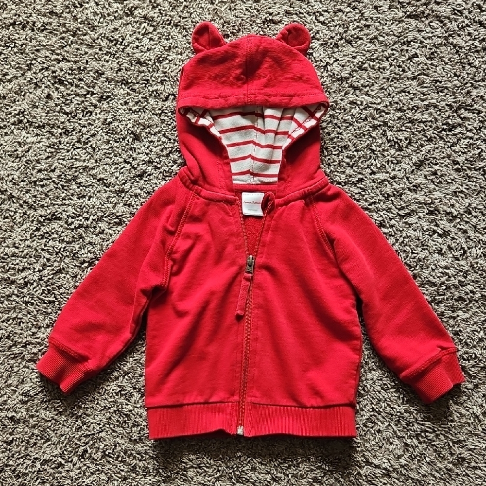 GUC Hanna Andersson Full-zip Hoodie Size 18-24 Months Red With Bear Ears